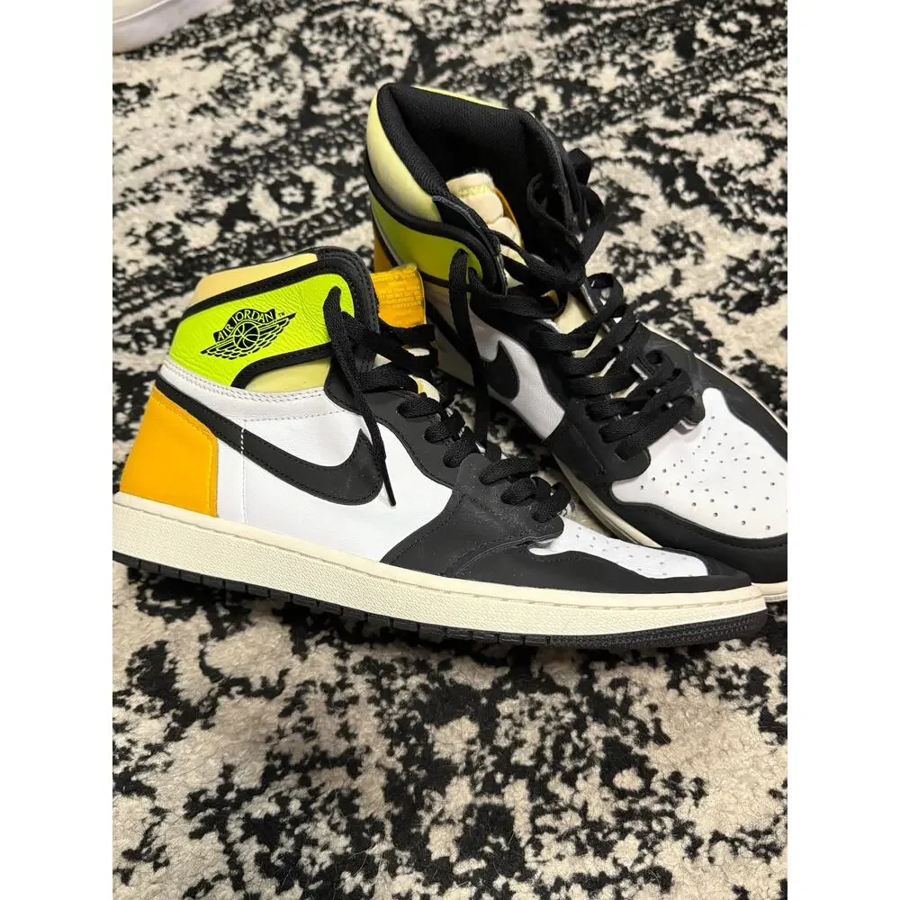 Jordan 1 Retro High White Black Volt University Gold Sneakers Men's Size 12